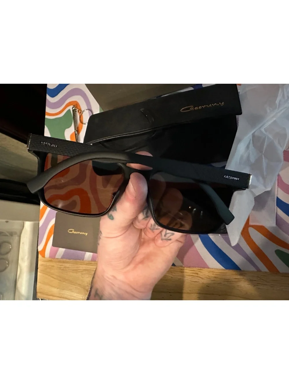 Gesruny Sunglasses with Blue Reflective Lenses and Black Frame